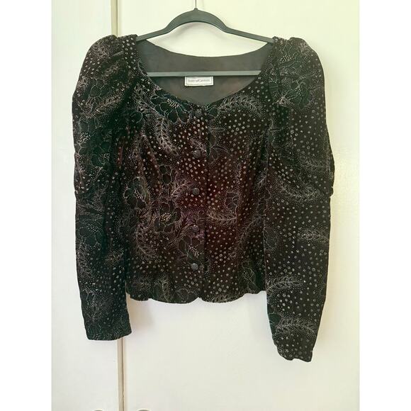 80s Scott McClintock Velvet Purple Puff Juliet sleeve glitter top Shacket Small - Picture 4 of 7